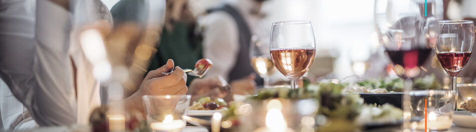 Wine and liquor glasses on an event table