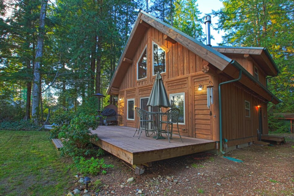 Rustic wooden seasonal home in the woods