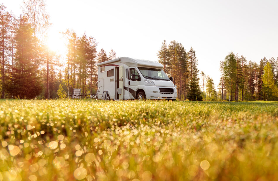 Family vacation travel RV, holiday trip in motorhome, Caravan car Vacation.