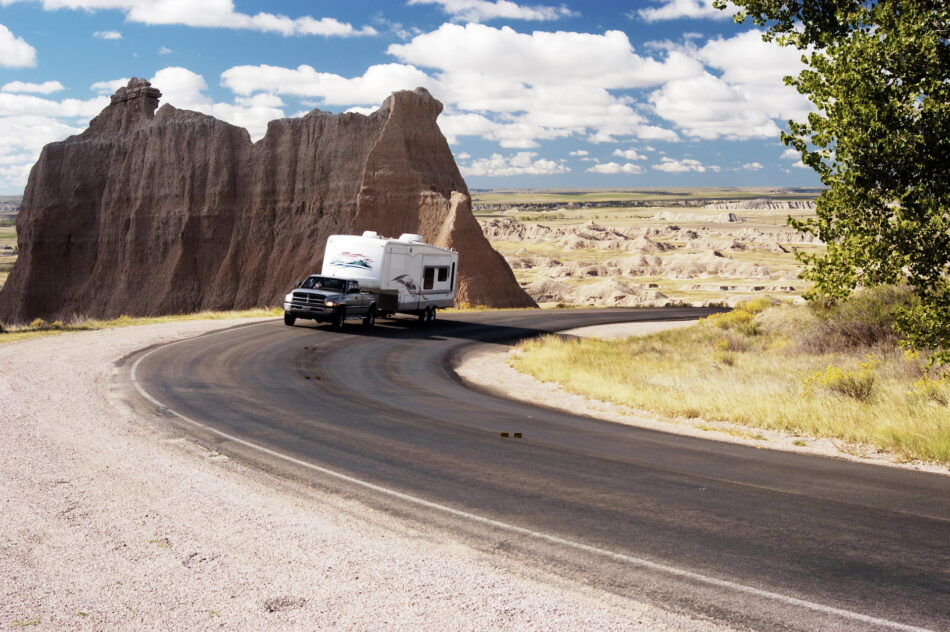 Vacationing in a recreational vehicle in the Badlands National Park.