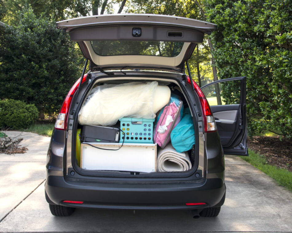 Van loaded full of student's possessions ready to move to the university