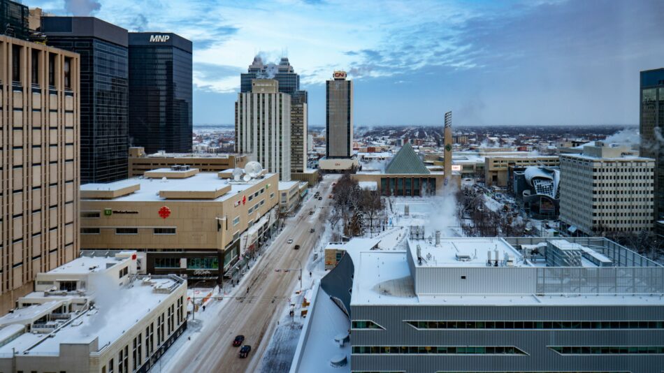 View of a city during winter with snow on the ground