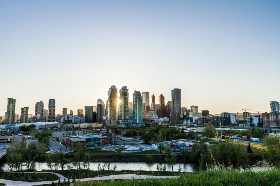 Calgary skyline just before sunset
