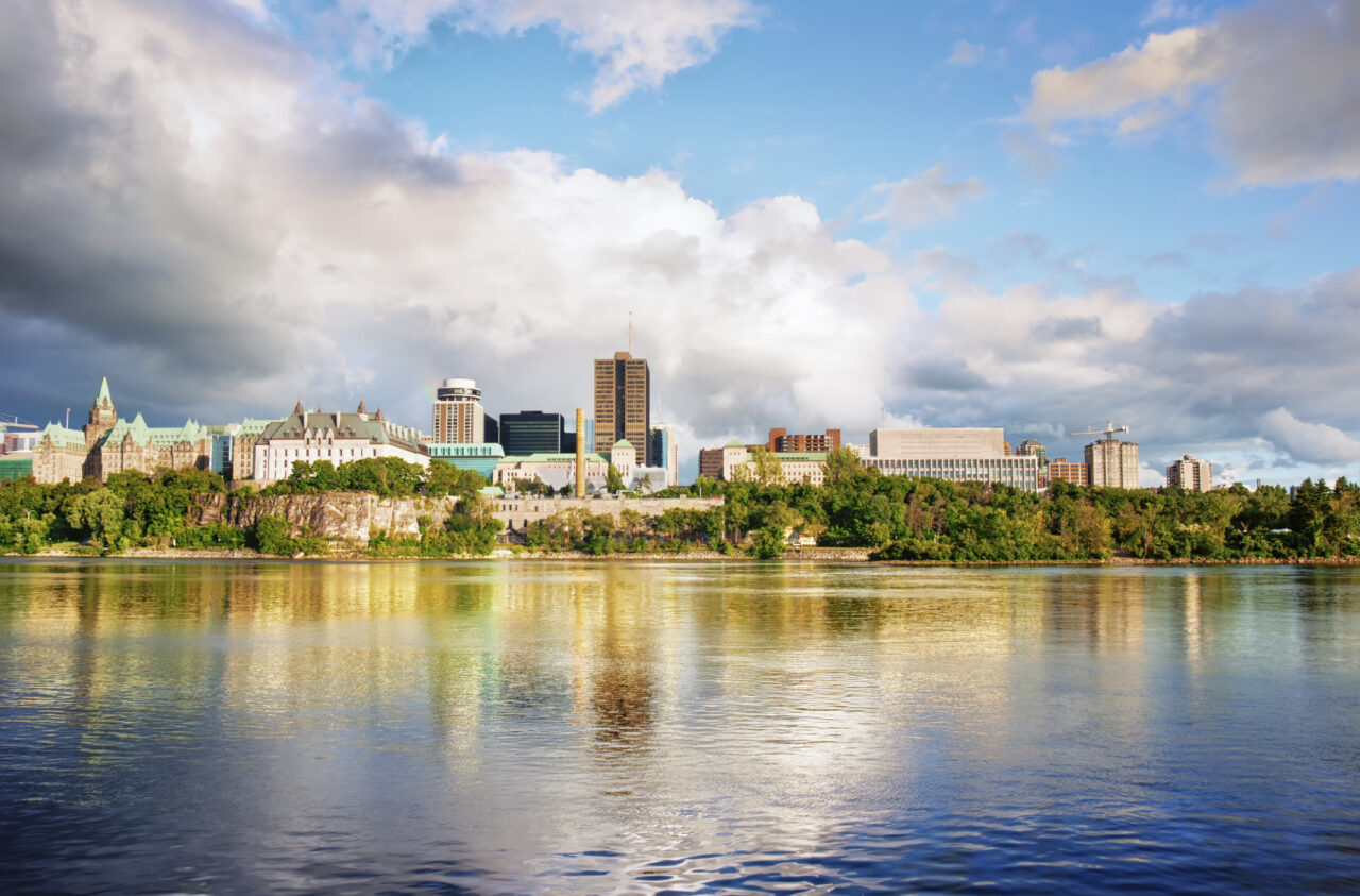 View of the Ottawa River in front of the city of Ottawa in background.