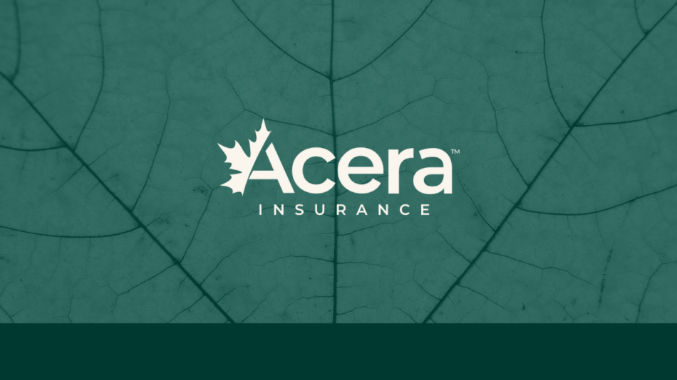 Acera Insurance Banner with closeup of leaf veins in the background and logo on top