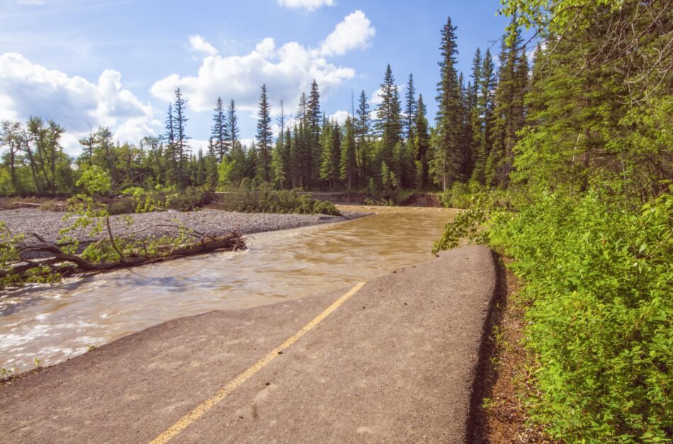 Spring flooding on a canadian backroad
