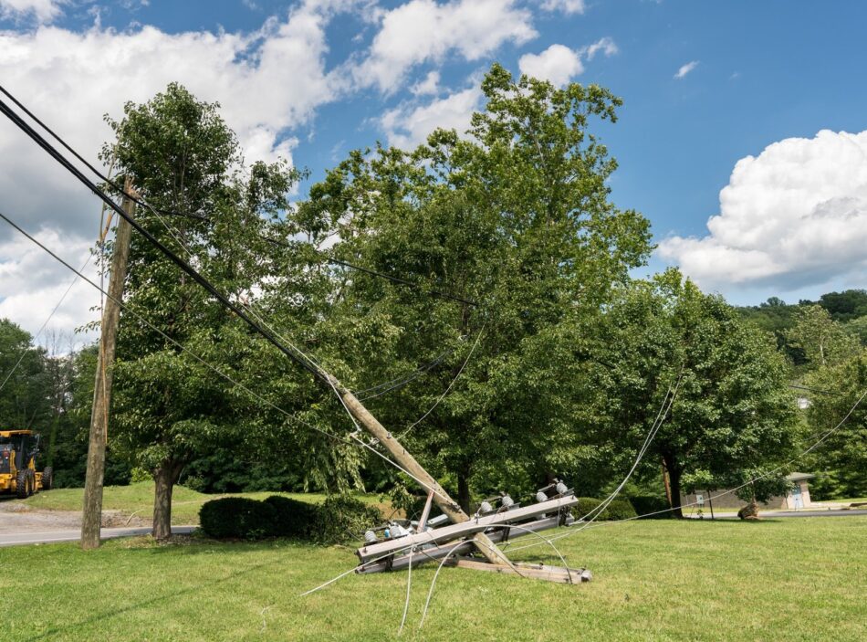 Downed power pole causing a power outtage