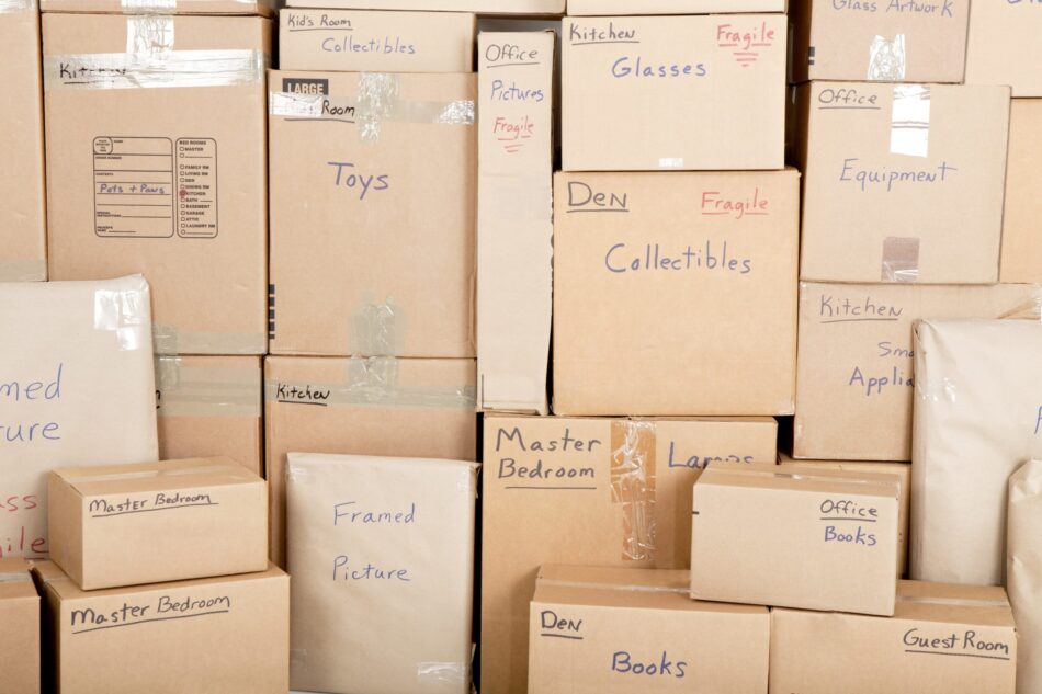 Large stack of moving boxes