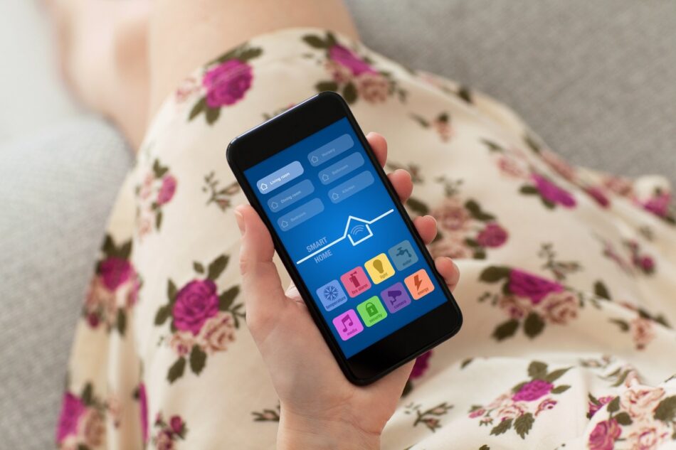 Cell phone with smart home monitoring controls open