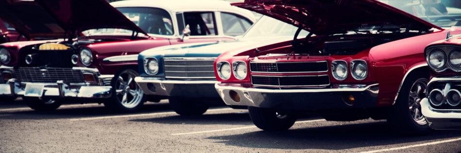 Classic collector cars in a row