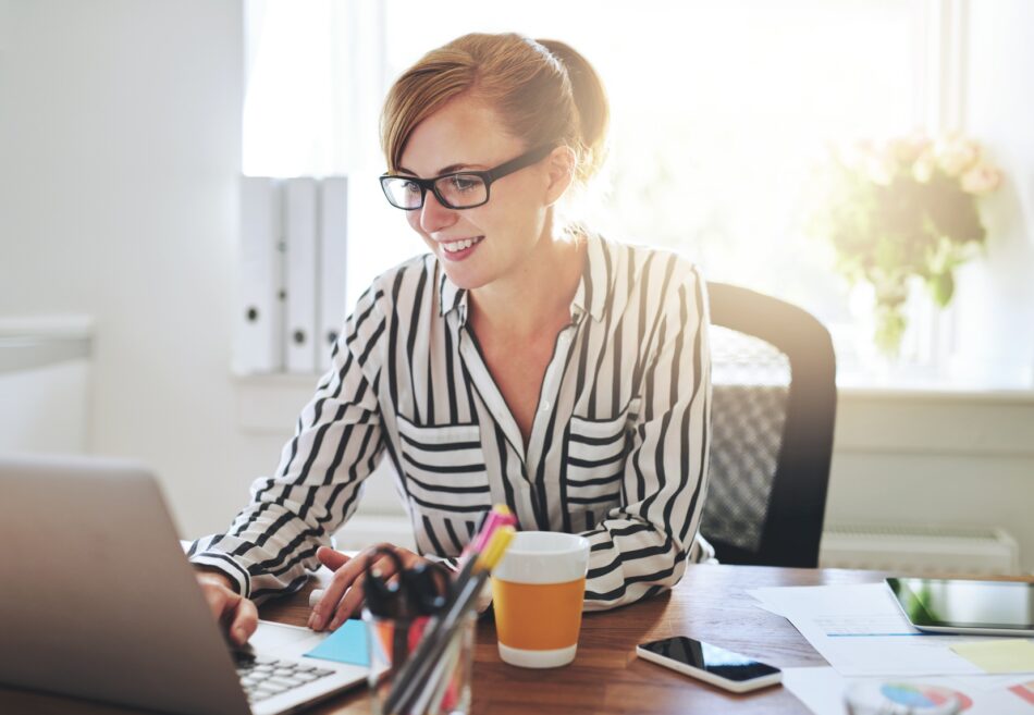 Woman working from home office