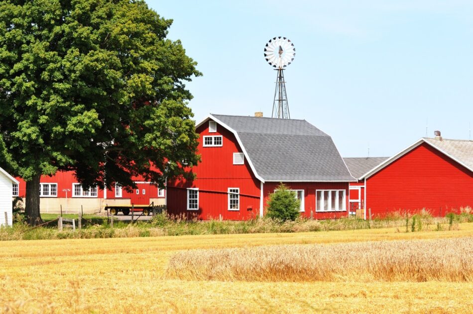 Big red barn on a hobby farm