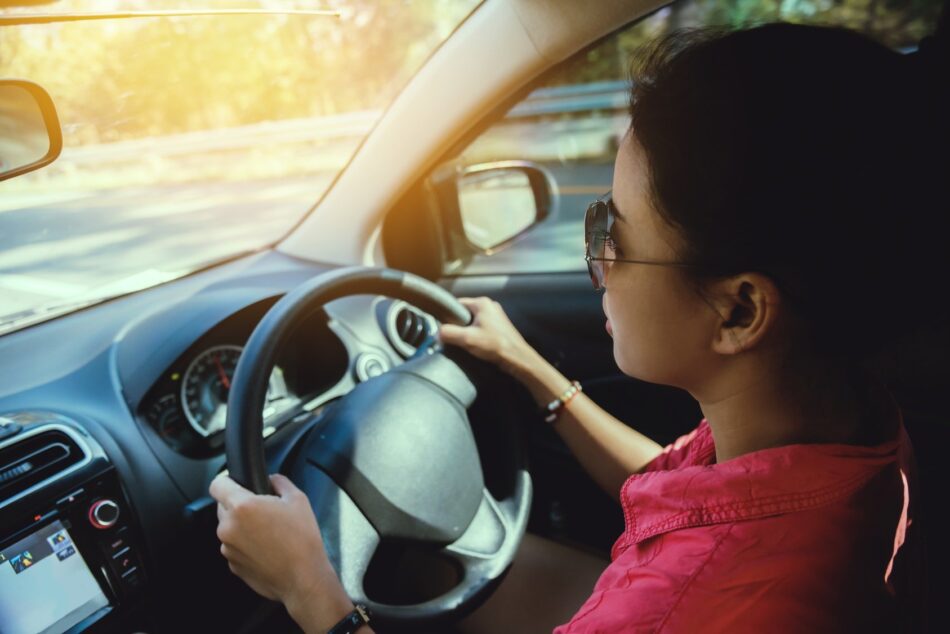 Woman driving car