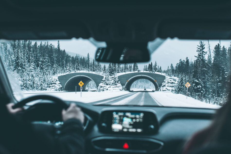 Driving snow covered roads in winter