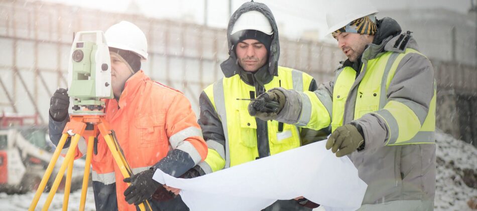 Construction workers outside in winter