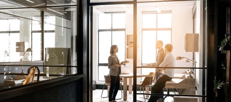 Young professionals discussing in office