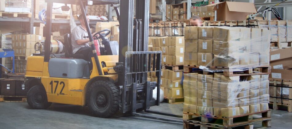Forklift in warehouse