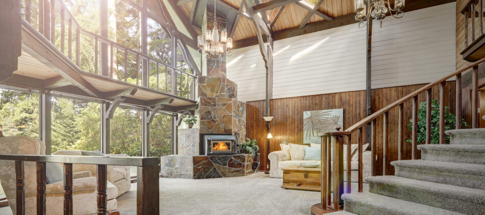 Interior living room shot of a rustic vacation home
