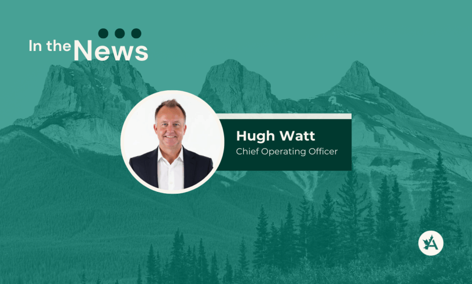 Portrait of Hugh Watt, Chief Operating Officer at Acera Insurance, featured with a mountain backdrop and “In the News” headline.